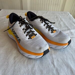 MENS HOKA BONDI 7, Size 9.5 White & Orange Running Shoes